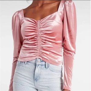 Express | pink velvet sweetheart neck top with puff sleeves